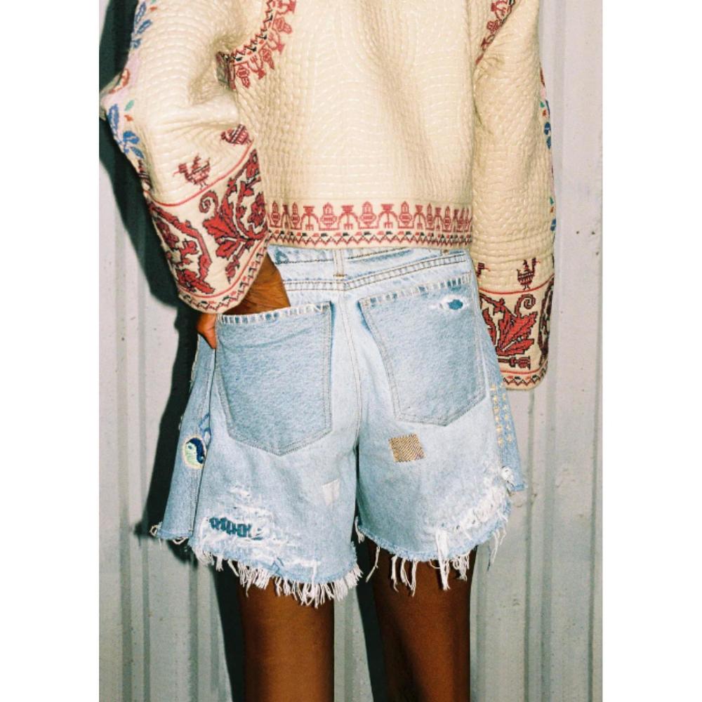 NEW SEA marion mended denim shorts in blue - Picture 3 of 3